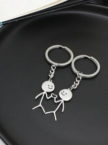 chiếc Bà mối Dễ thương Ngộ nghĩnh Thép không gỉ Mặt dây chuyền Móc khóa, Couple'S Mô hình Sinh nhật Quà tặng Kỷ niệm Dành cho Nam giới và Người bạn - Bạc - Xem 2