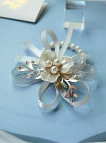 4er Set eleganter französischer silbergrauer Handgelenk-Corsage für Brautjungfern, koreanischer Stil Hochzeit Braut Kristall Handgelenk Blume Hochzeitsaccessoires