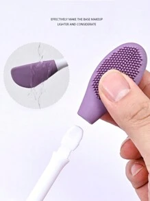1pc 紫色矽膠雙頭面膜刷 矽膠洗臉刷 面膜專用刮刀 洗臉刷 清潔工具
