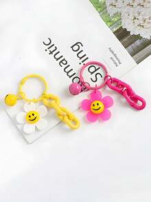1 件可愛微笑花朵吊墜,卡通向日葵形狀鑰匙鏈,多色,學生背包的完美配件 - 黃色 - 查看 2