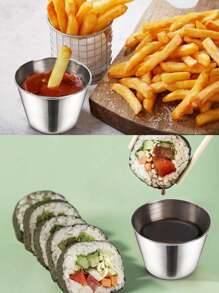 1 件不锈钢蘸酱杯、金属调味容器、可重复使用的圆形黄油酱汁杯、调味杯、蘸酱容器、不锈钢小杯酱汁碟、迷你个人碟、商业级蘸酱杯、寿司蘸酱碗开胃菜盘、番茄酱碟、厨房、圣诞礼物、学校用品