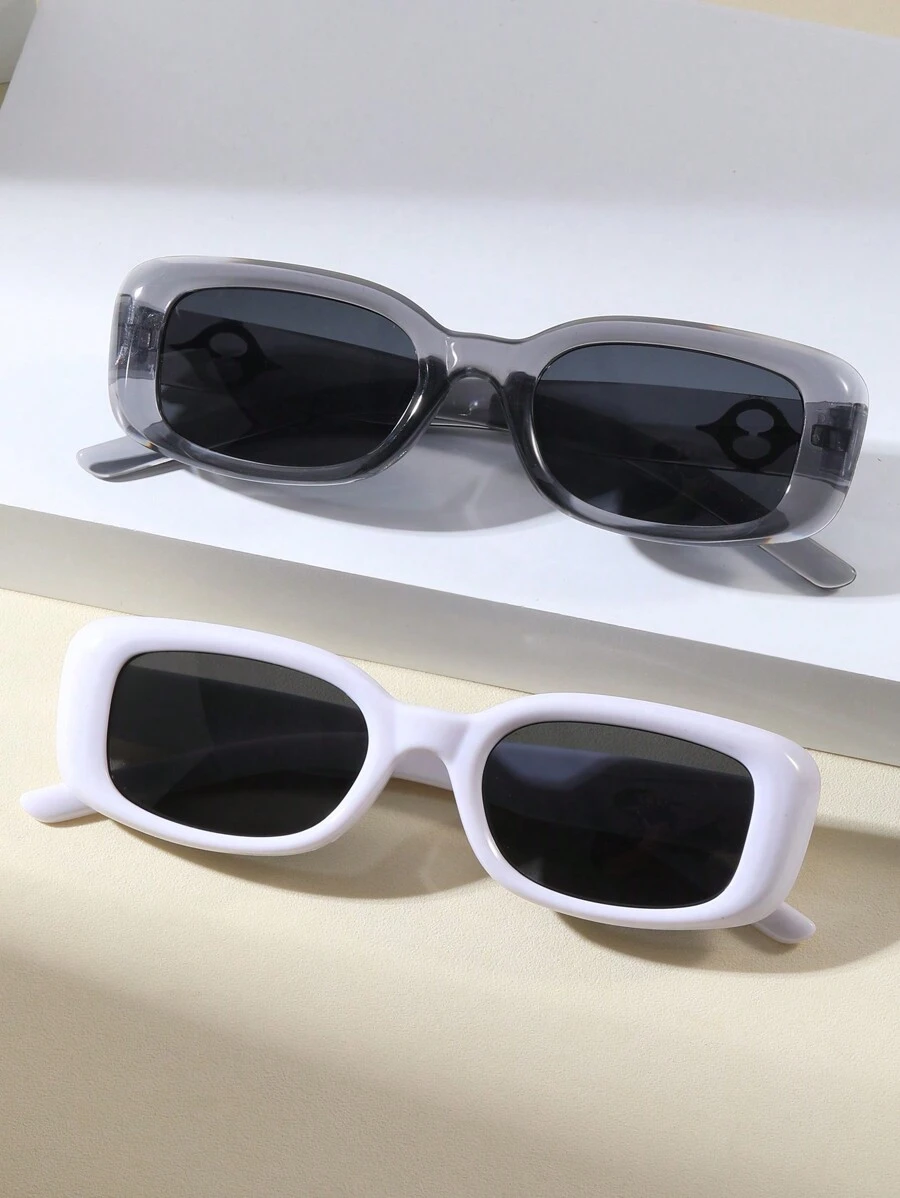 2對女性多色塑膠方形復古時尚眼鏡,適用於購物和展示 - 彩色 - 查看 1