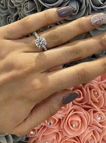 Sparkling Round Cubic Zirconia 2pcs/Set Women's Ring, Minimalist & Fashionable Double Stackable Ring, Wedding/Party Jewelry Royal