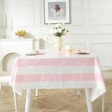 粉白條紋桌布 恐怖之夜裝飾 一次性黑白塑料桌布 黑白派對裝飾,適用於萬聖節,生日,野餐(54×108英寸)