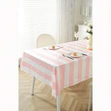 粉白條紋桌布 恐怖之夜裝飾 一次性黑白塑料桌布 黑白派對裝飾,適用於萬聖節,生日,野餐(54×108英寸)