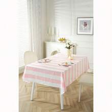 粉白條紋桌布 恐怖之夜裝飾 一次性黑白塑料桌布 黑白派對裝飾,適用於萬聖節,生日,野餐(54×108英寸)