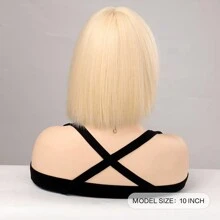 女性用短金色假髮,帶劉海,直條卷波浪,自然防熱10英寸,適用於派對 - 金色 - 查看 4