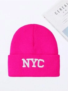 1入ladies' 新款簡約刺繡字母nyc貝尼帽,情侶時尚保暖冬季帽子,日常穿著 - 玫紅色 - 查看 2