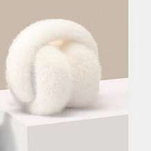 Calentador De Orejas Plegable De Piel De Conejo Sintética Para Mujer, A La Moda, Con Diseño Grueso Para Uso Diario, 1 Ud. - Blanco - Ver 6