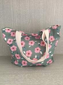 1 件女士女孩工作包手提包灯芯绒日常小绿花灯芯绒蓝色雏菊便携式灯芯绒红玫瑰便携式灯芯绒