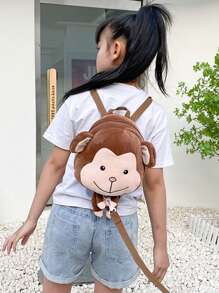 Infant Toddler Anti-lost Cartoon Backpack With Plush Toy, Monkey Pattern, Anti-slip Buckle And Anti-lost Rope