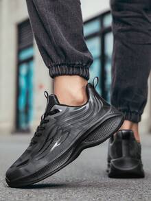 男士運動鞋,秋冬款pu皮革休閒運動鞋,時尚百搭跑步鞋 - 灰色 - 查看 2