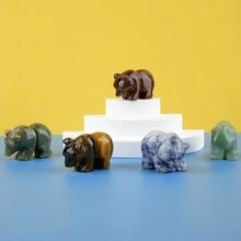 1入組1.5英寸虎眼石可愛拋光天然石熊手工雕刻雕塑 - Tiger eye - 查看 2