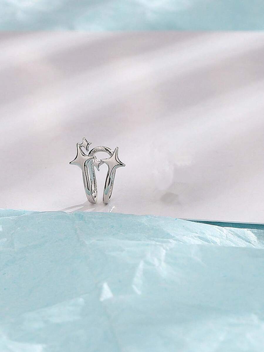 1pc Copper Alloy Four-pointed Star Shaped Ear Clip For Women - Silver - View 1