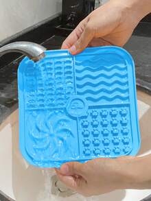 硅胶方形狗猫食物垫带吸盘设计，可防止宠物快速进食，适用于小型、中型和大型犬猫 - 藍色 - 查看 7