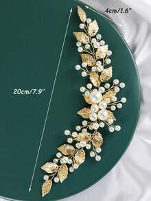 Brihasory 金色葉子頭飾珍珠婚禮髮飾,適用於女性和女孩新娘頭飾
