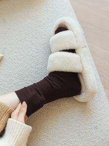 1 雙女時尚純色羊絨條紋薄中筒襪,簡約風格,咖啡棕色 - 咖啡棕 - 查看 3