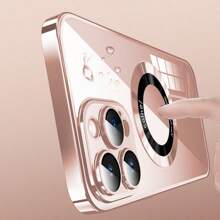 1 Stück Pink Anti-schock Und Anti-fall Objektiv Schutzmodisches Elektroplattiertes Drahtloses Ladungs-magnet-telefonkasten Geeignet Für Iphone11/11pro/11pro Max Iphone12/12pro/12pro Max Iphone13/13pro/13pro Max Iphone14/14lpus/14pro/14pro Max Unisex