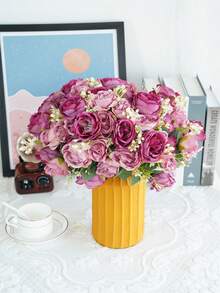 1入7花朵人造玫瑰花束,長桿款式適用於婚禮裝飾、新娘花、派對、家居和桌面裝飾