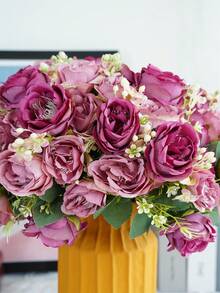 1入7花朵人造玫瑰花束,長桿款式適用於婚禮裝飾、新娘花、派對、家居和桌面裝飾