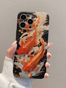 1入組金魚圖案全包覆貼膜手機殼適用於蘋果 iPhone 15 系列 - 白色 - 查看 5