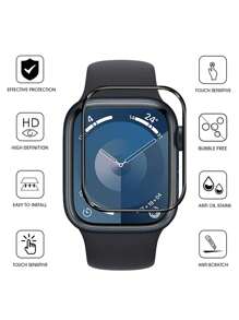 4 bucăți de protecție pentru ecran pentru Apple Watch, potrivite pentru noul Apple Watch Series 10, 38/40/41/42/45/49mm Film moale curbat anti-explozie cu acoperire completă, margine neagră din fibră de carbon