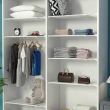 Adjustable Hanging Wardrobe Organizer Shelf Divider For Clothes, No Drilling Required - White - View 7