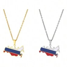 1入組不鏽鋼時尚金色地圖掛墜項鍊,潮流情侶風格,含油鋼鈦附件,旅遊紀念品 - 彩色 - 查看 4