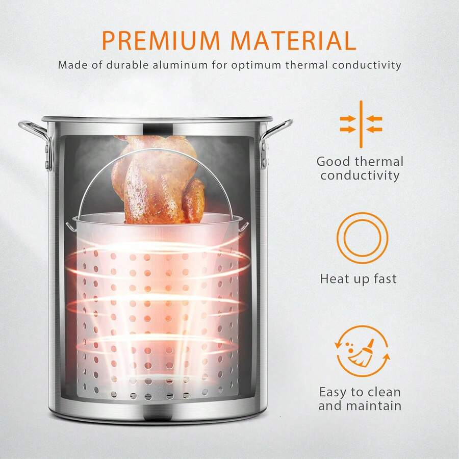 VIVOHOME 30 Qt. Aluminum Turkey Deep Fryer Pot with Injector Thermometer Kit and 54, 000 BTU