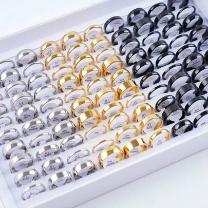 10 cái/gói Đúng mốt Đơn giản Thép không gỉ Bằng phẳng màu trơn Ban nhạc Nhẫn ( ) Thích hợp Cho nam giới , Hôn ước , Lễ cưới , Quà tặng tiệc