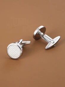1pair Simple Round Shaped Men's Shirt Cufflinks - Silver - View 4