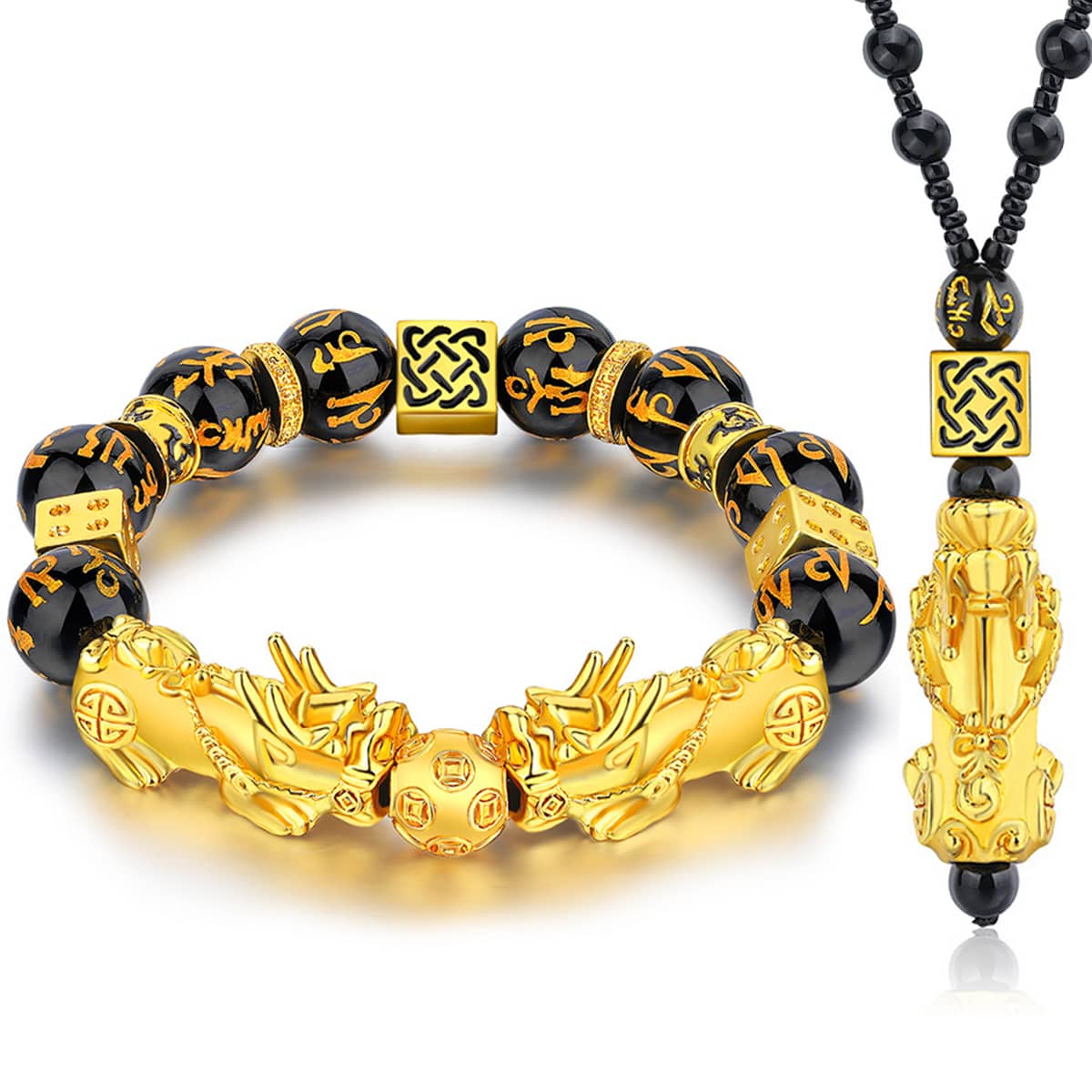 Bracciale/collana Feng Shui Pixiu In Ossidiana Nera