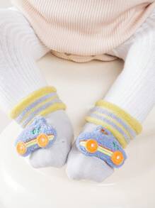 1雙可愛的嬰兒和兒童襪子,毛絨玩具車,防滑點膠襪子,加厚,保暖舒適的毛巾襪子,適用於秋冬季在家日常穿著