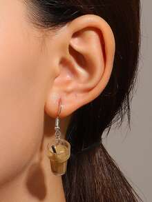 5對/組可愛趣味動物、甜點和飲料設計聚合物耳環,適用於女性日常穿戴 - 咖啡棕 - 查看 4