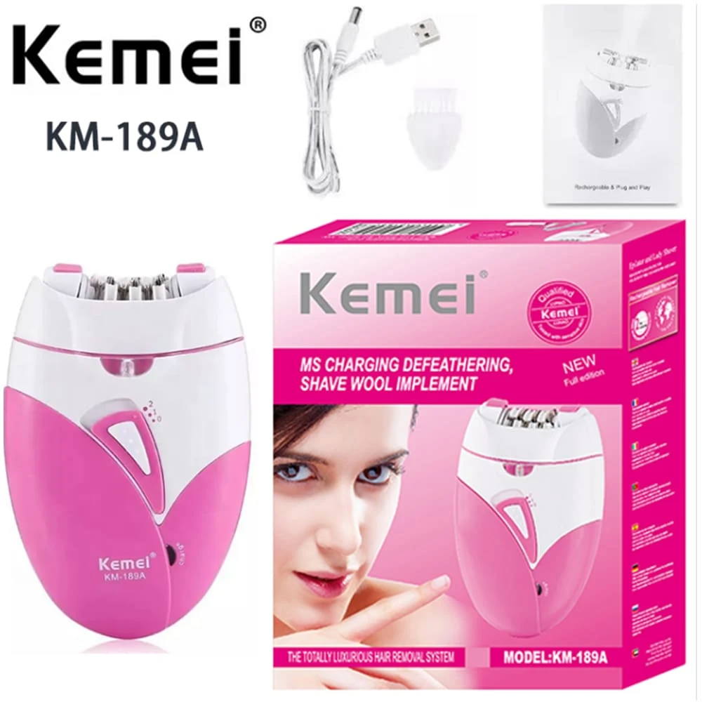 Kemei Km-189a 電動脫毛器 Usb 充電型女性脫毛設備,kemei Km-189b 防水電動修剪器,適用於私密部位,便攜式 Usb 充電剃刀 - 粉色 - 查看 1