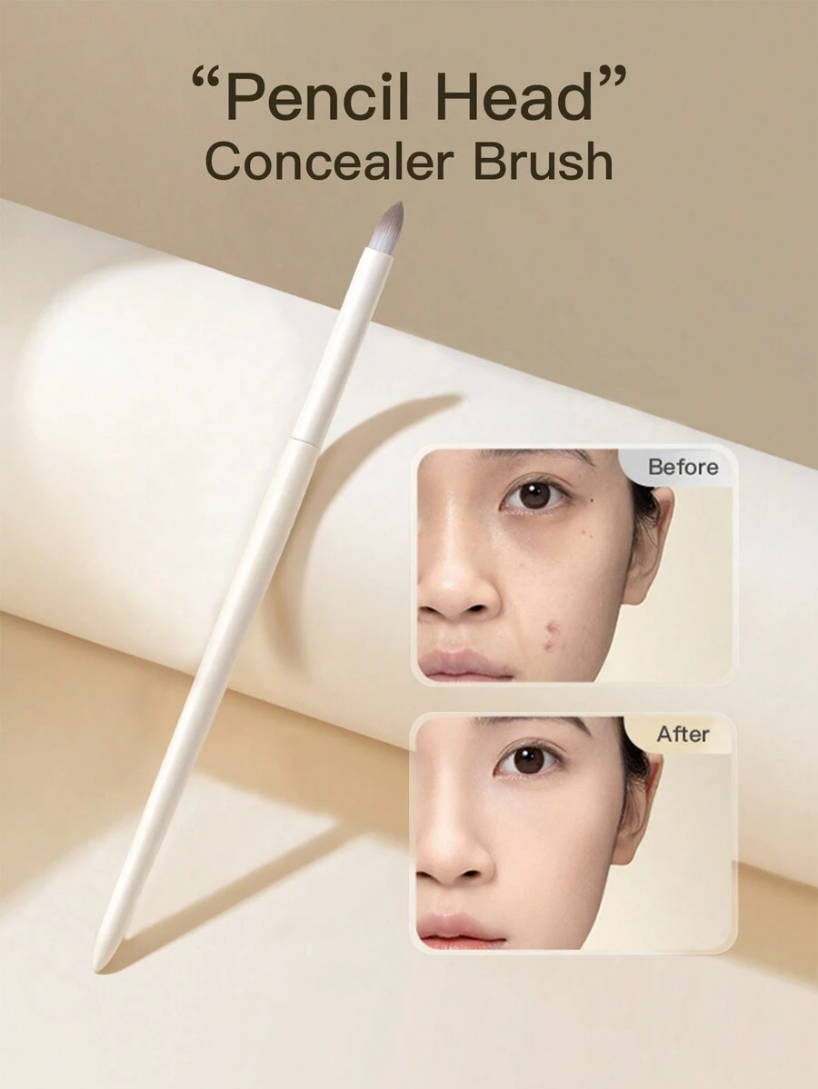 1支白色筆型遮瑕刷,用於遮蓋黑眼圈、細紋、瑕疵、眼妝、鼻子修容