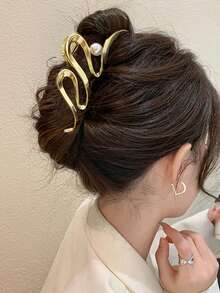 1入金屬大波浪髮夾髮飾 - 金色 - 查看 2