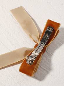 1入組女士雙層天鵝絨橘色蝴蝶結髮夾,優雅時尚,適用於日常和派對穿搭 - 橘色 - 查看 3