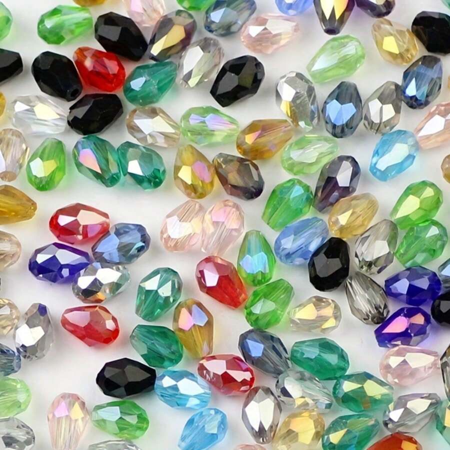 100 Piezas 4x6mm Abalorios De Cristal En Forma De Lágrima Con Agujero Recto Para Hacer Joyas, Revestimiento De Color Ab - 4x6mm - Ver 1