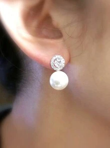 1對新娘仿製珍珠耳環,婚禮新娘和伴娘珠寶優雅 - 銀色 - 查看 4