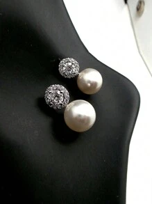 1對新娘仿製珍珠耳環,婚禮新娘和伴娘珠寶優雅 - 銀色 - 查看 2