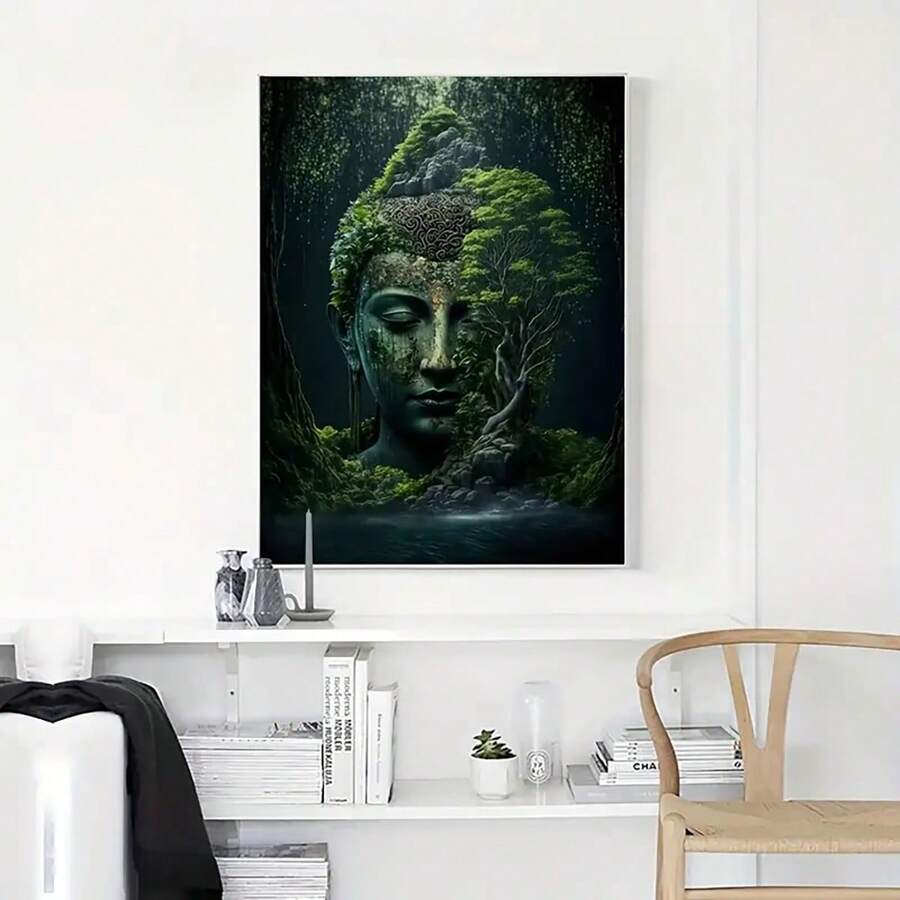 FajerminArt 1入自然森林風景帆布印花,岩石佛像大樹壁畫,禮物海報畫,抽象塗鴉街頭風格,家居裝飾帆布畫,圖片牆藝術模塊海報,客廳辦公室餐廳,無框版 - 彩色 - 查看 1