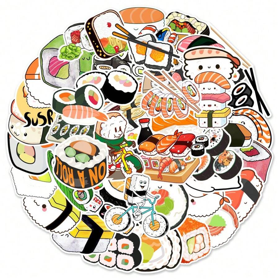 50pcs Sushi Cute Graffiti Waterproof Stickers - Apricot - View 1