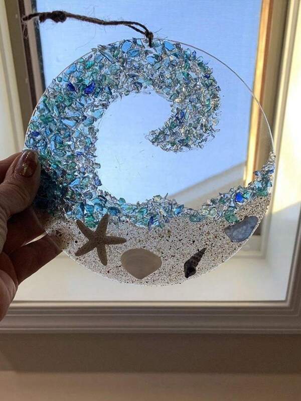 1pc Acrylic Sun Catcher Pendant, Sea Glass Suncatcher Beach Lover Gift