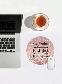 Mouse Pad rotund, roz, nisip, cu litere engleze imprimate - Multicolor - Vizualizare 1