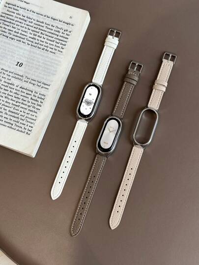 1pc Unisex Litchi Grain Buckle Leather Watch Band Protective Case Compatible With Xiaomi Mi Band 10/9/8/7/6/5/4/3, Xiaomi Mi Band 9/8 Active, Redmi Band 2 With NFC
