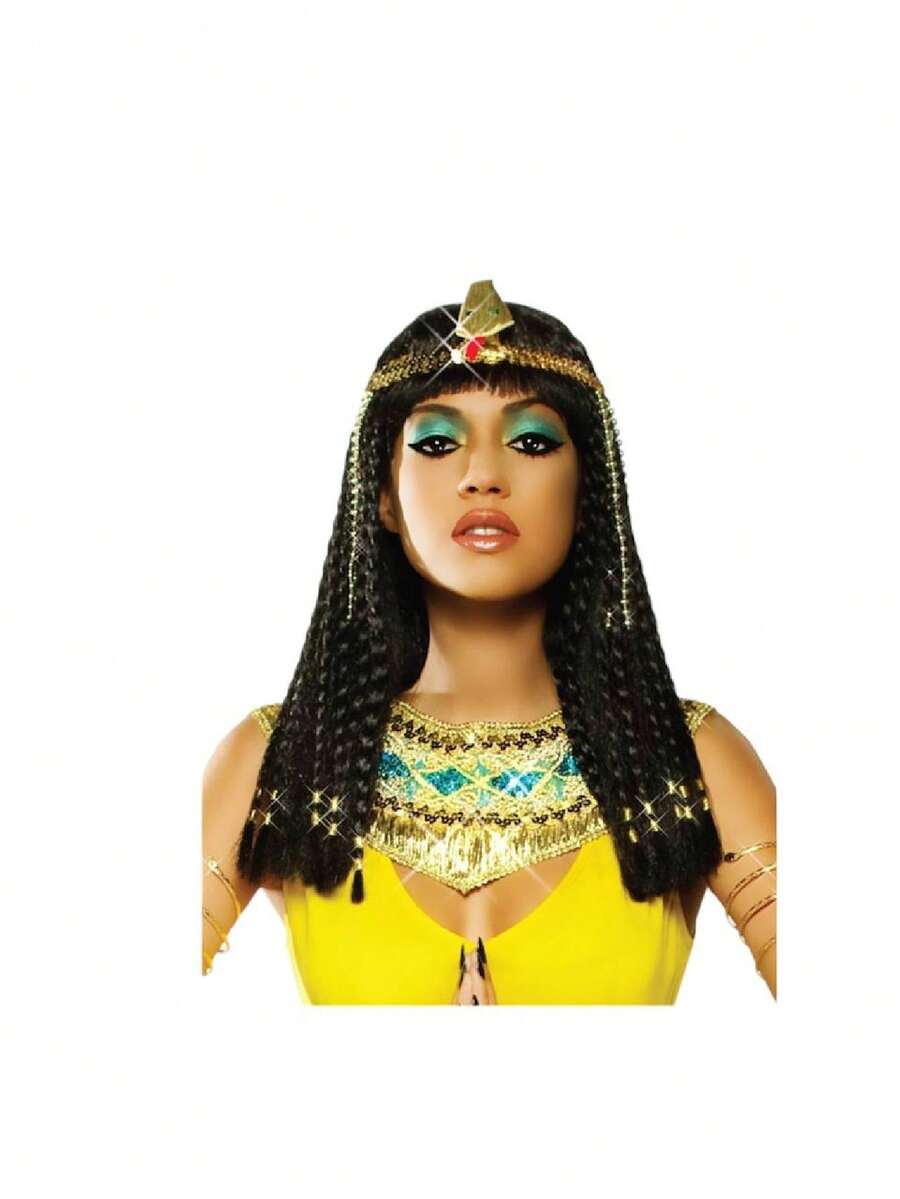 Peluca Egipcia Cleopatra Dama Mujer Halloween Disfraz Accesorio Dorado Historia Teatro Personaje Escolar - Negro - Ver 1