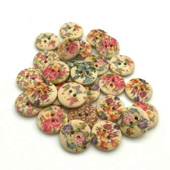 50 Piezas/paquete Botones De Madera Redondos De 18 Mm De Diseño Floral Mixto Con 2 Agujeros, Para Coser Ropa, Hacer Scrapbooking, Manualidades Y Decoración Del Hogar