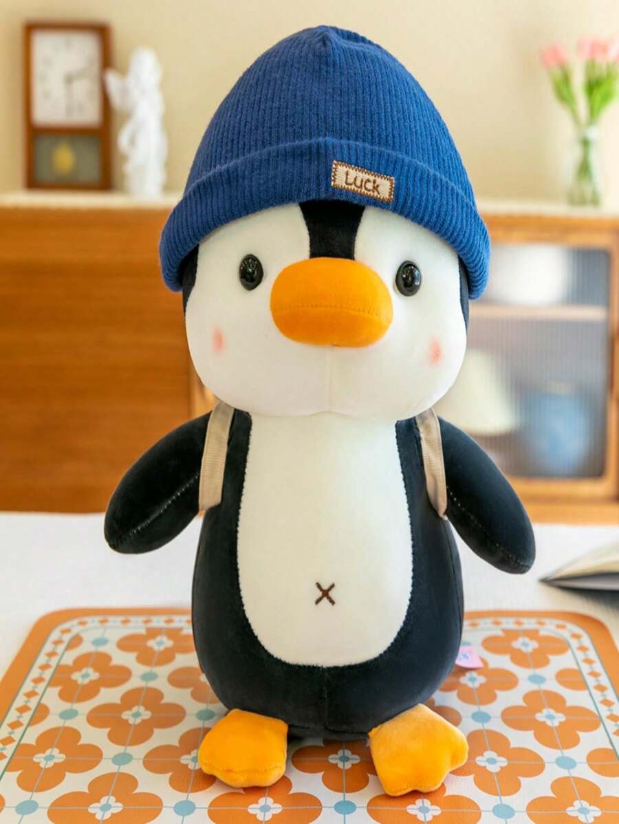 1 Pieza Juguete De Peluche De Pingüino Con Gorro Azul - Azul - Ver 1