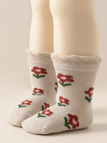 6pairs Sweet Style Anti-Slip Baby Socks For Toddler Girls, Soft & Seamless Children Home Socks